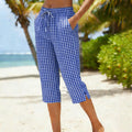 ⏳Time-Limited Special⏰Gingham Capri Pants – Drawstring Waist, Cotton-Linen, Breathable 🌿