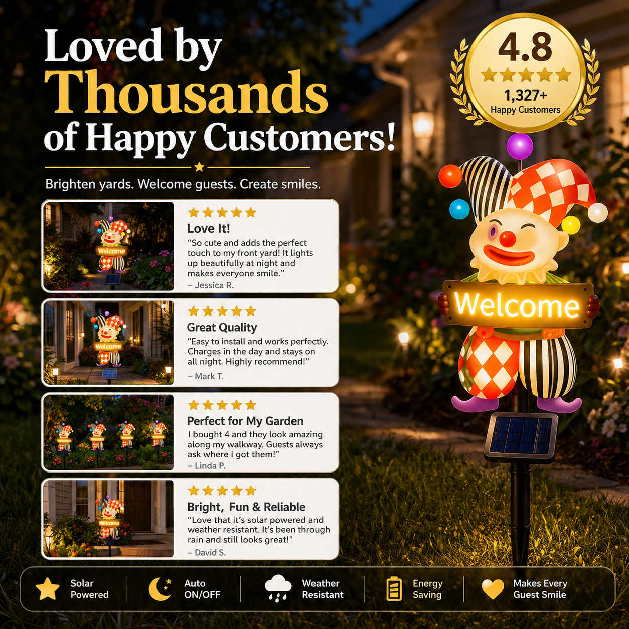 Solar Welcome Clown Garden Stake Light