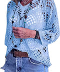 Women's Boho V-Neck Open Knit Crochet Sweater Top