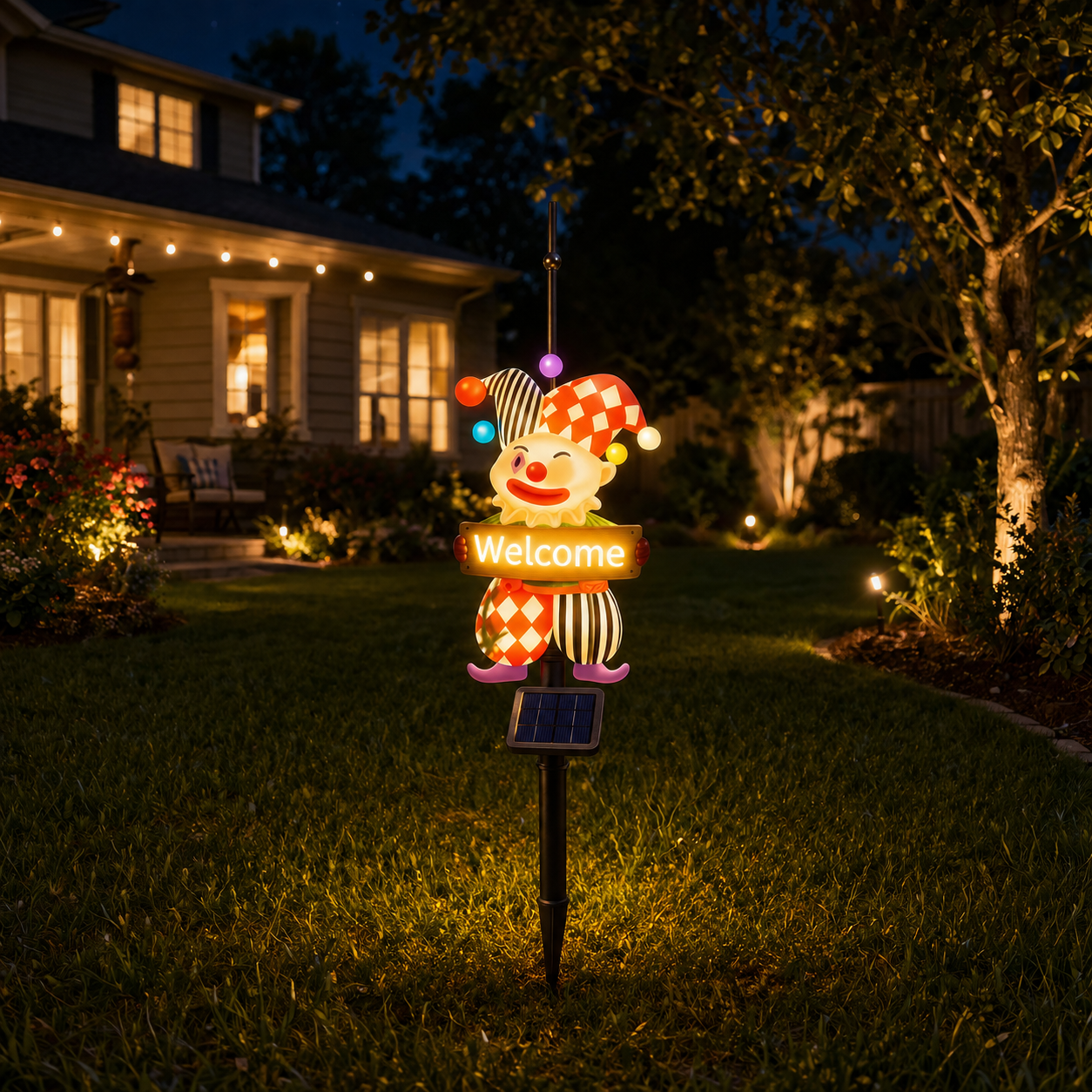 Solar Welcome Clown Garden Stake Light