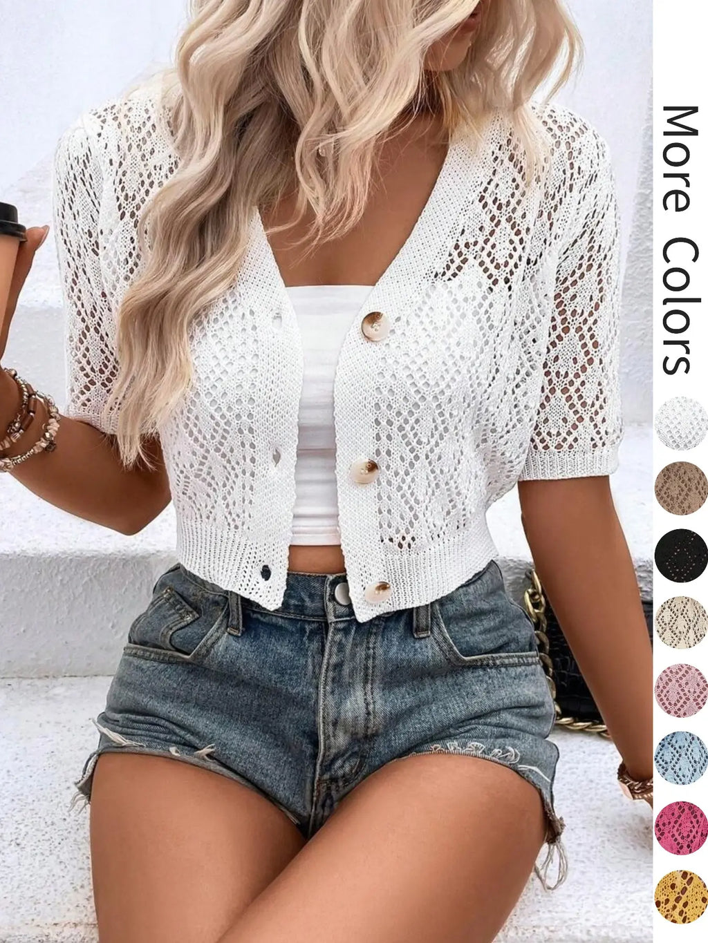 Lightweight Crochet Button-Front Cardigan