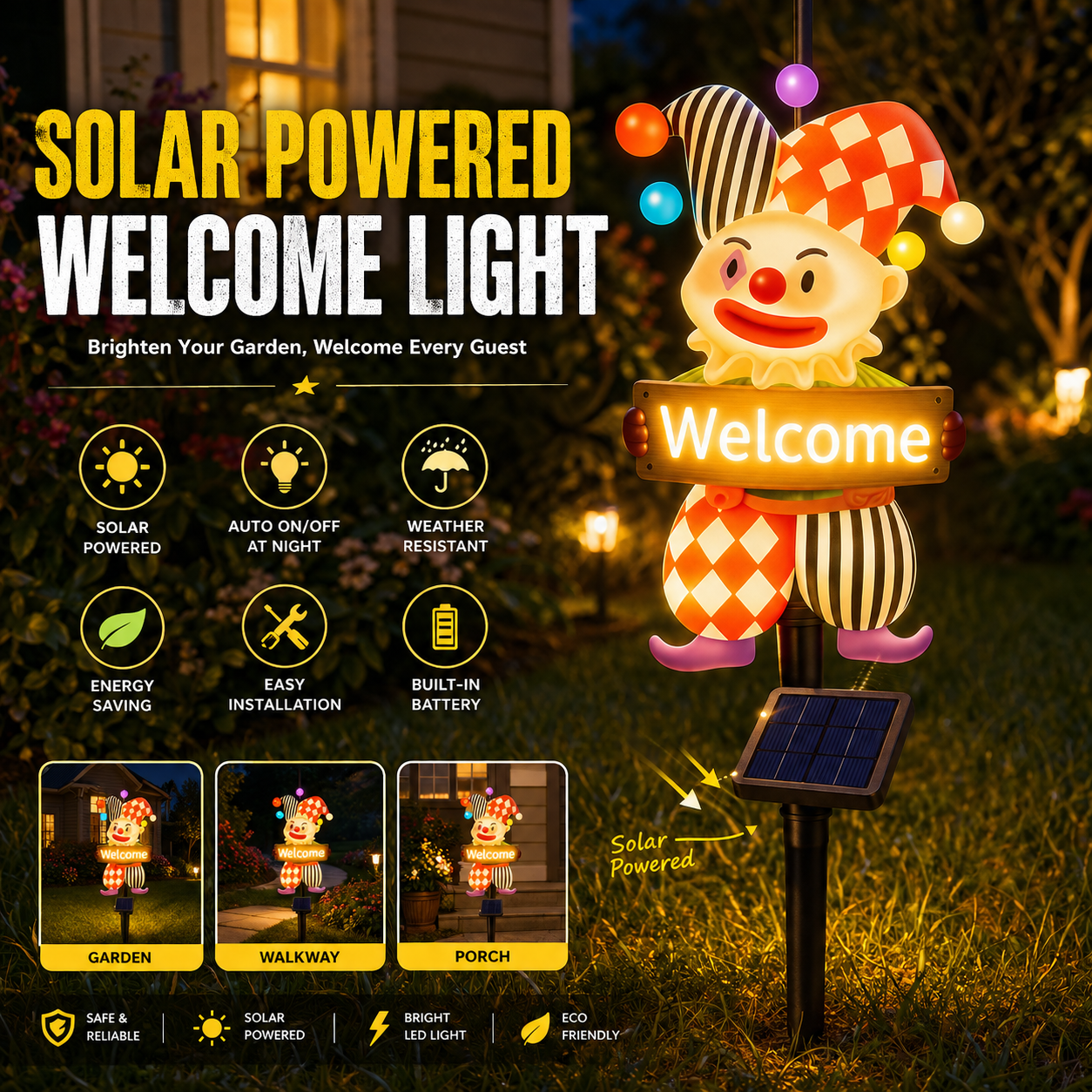 Solar Welcome Clown Garden Stake Light