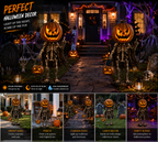 Halloween Outdoor Pumpkin Skeleton Decoration with Solar Lights, Waterproof Jack-O'-Lantern Skeleton Statue for Yard, Garden, Walkway, Lawn, Porch & Patio Decor