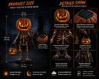 Halloween Outdoor Pumpkin Skeleton Decoration with Solar Lights, Waterproof Jack-O'-Lantern Skeleton Statue for Yard, Garden, Walkway, Lawn, Porch & Patio Decor